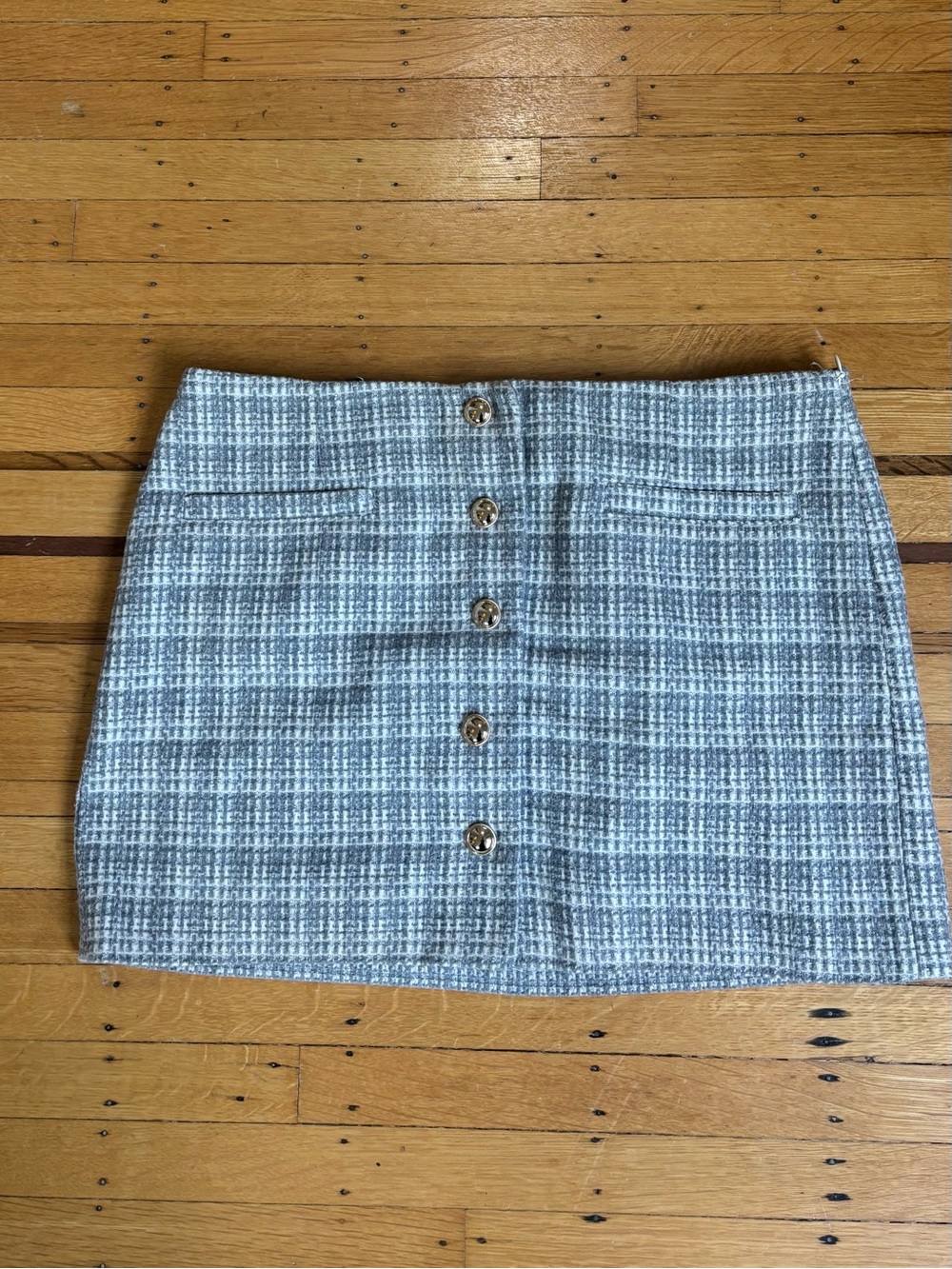 Dynamite Gret Tweed Mini Skirt with Gold Buttons